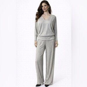 Levine Top Pant Suit Silver Christmas Small Medium Party Cruise wedding Holiday